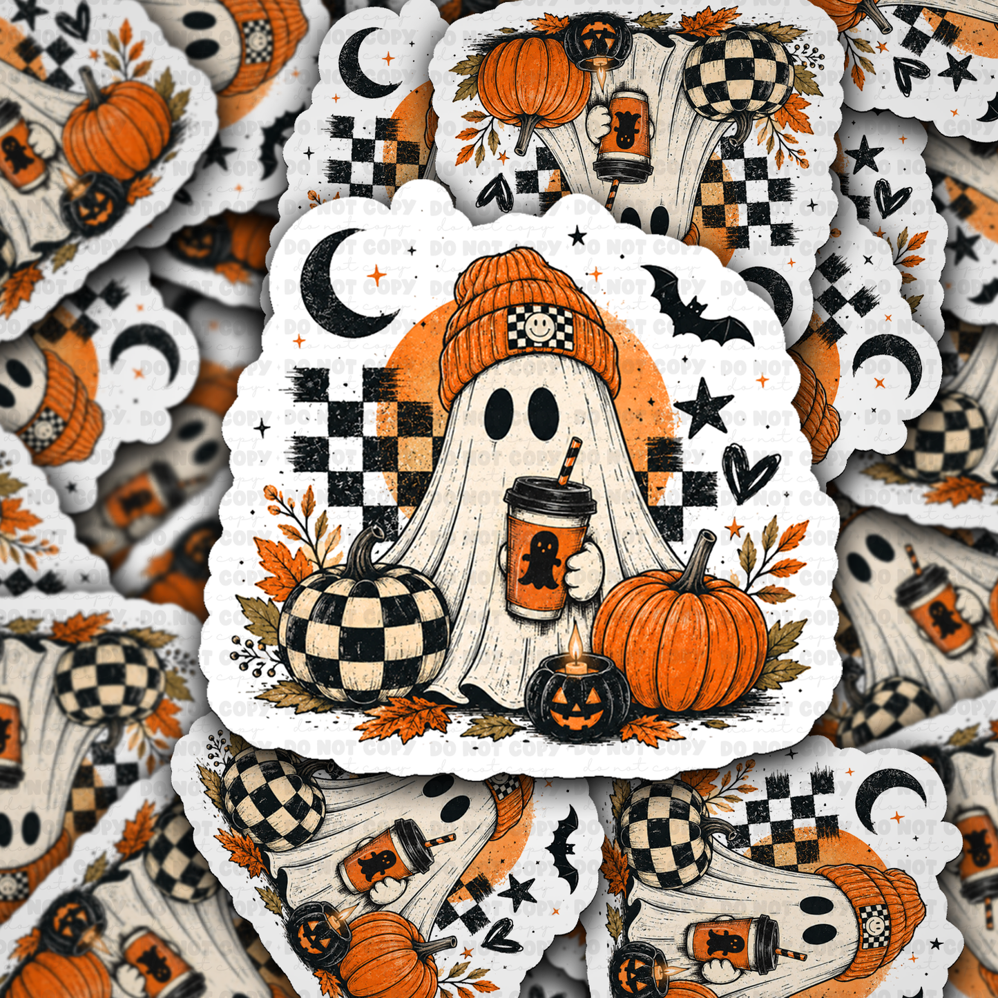 Checkered Spooky Latte Vinyl Die-Cut Sticker