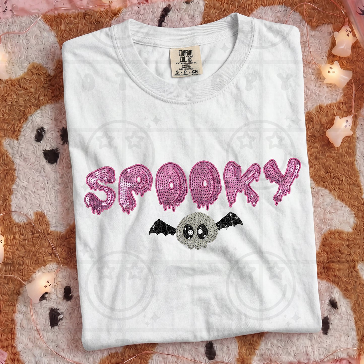 Pink Faux Sequin Spooky Graphic Tee