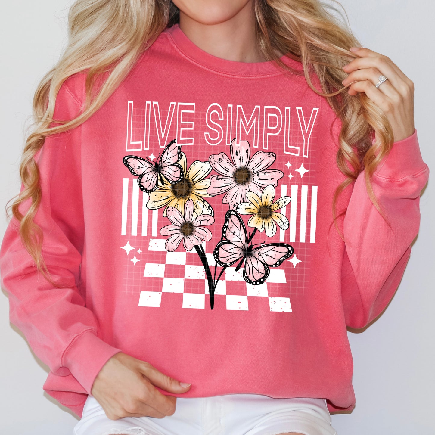 Live Simply Floral Butterfly Sweatshirt – Inspirational Graphic Crewneck