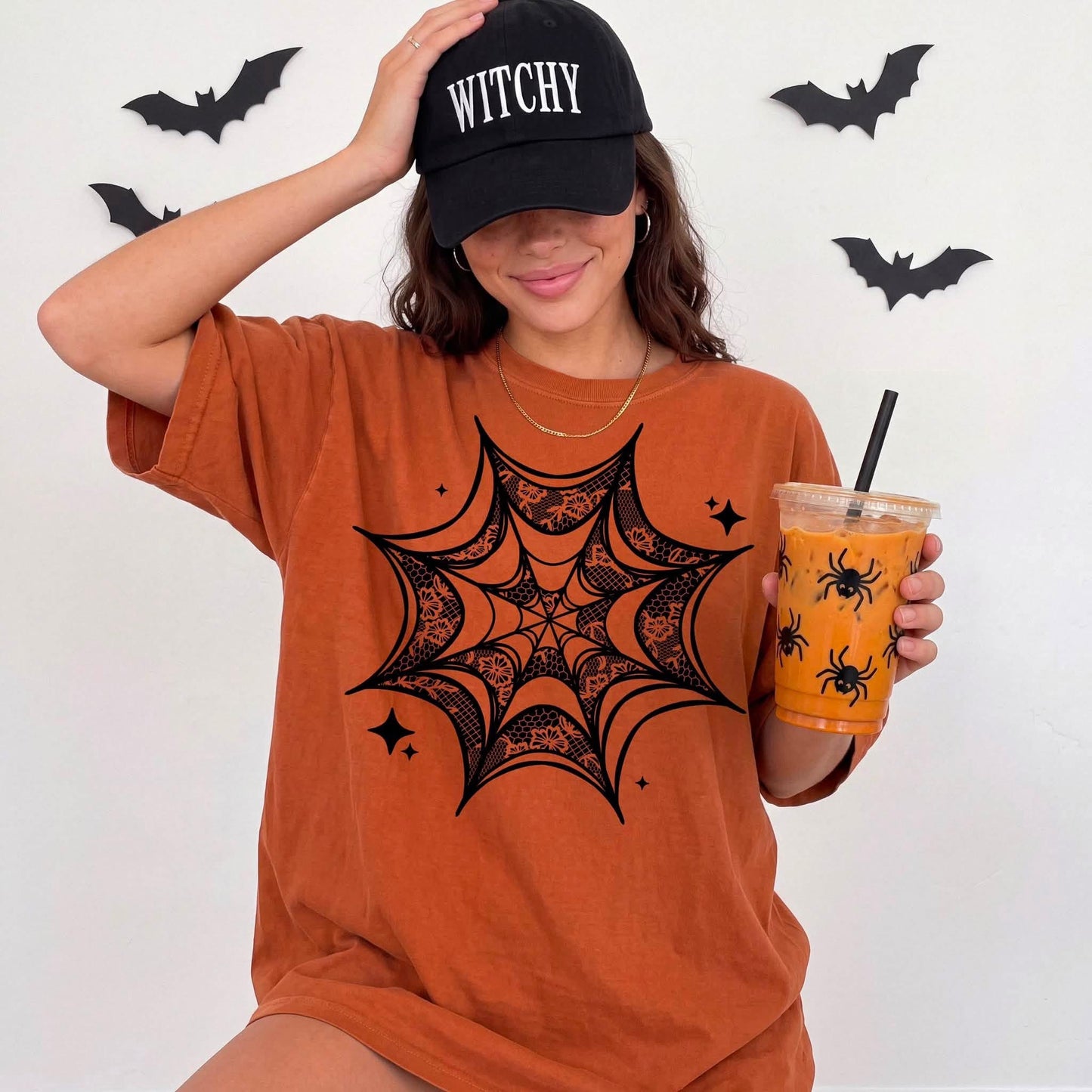 Spooky Spiderweb Halloween Graphic Tee | orange Unisex T-Shirt