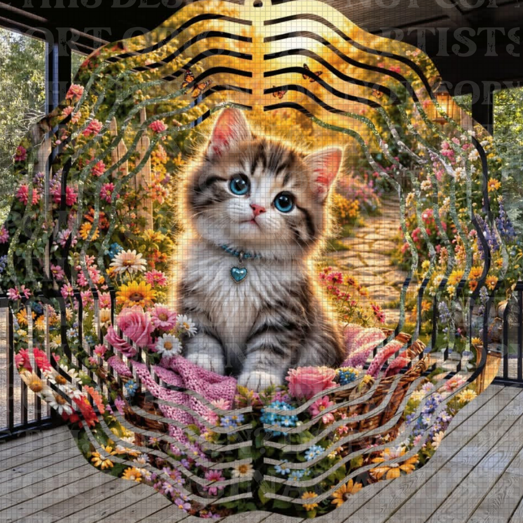 The Garden Gate Kitten 8 Inch Sublimated Wind Spinner