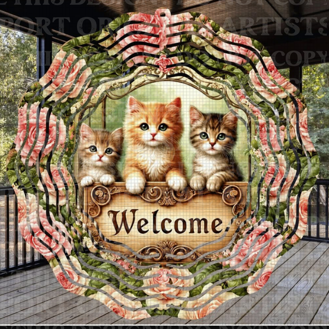 A Warm Kitty Welcome 8 Inch Sublimated Wind Spinner
