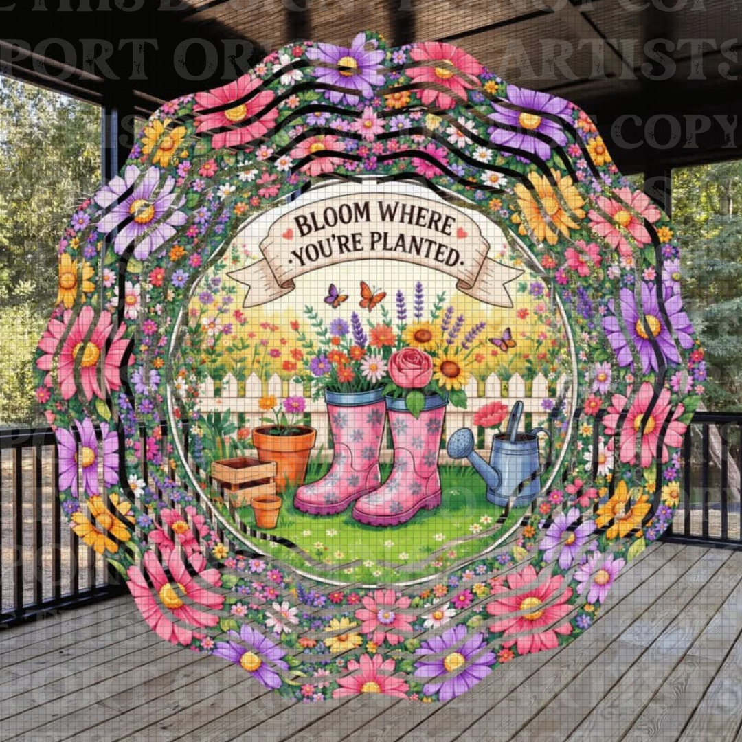 Bloom Where Youβre Planted 8 Inch Sublimated Wind Spinner