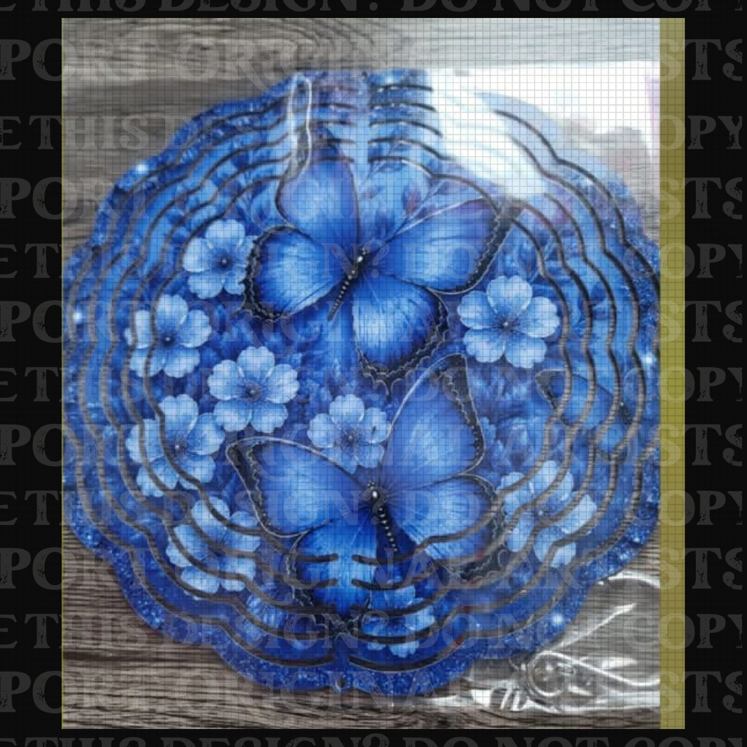 Butterflies In Bloom Blue 8 Inch Sublimated Wind Spinner