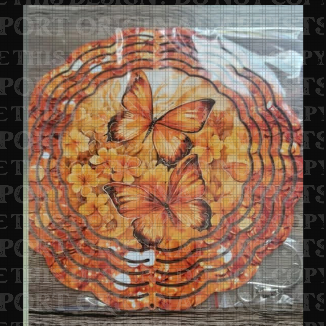 Butterflies In Bloom Orange 8 Inch Sublimated Wind Spinner