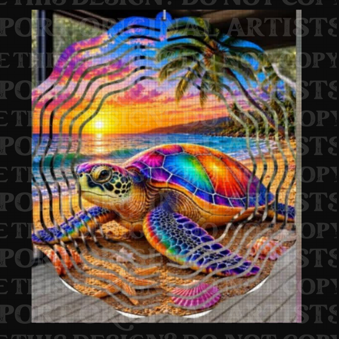 Rainbow Turtle Paradise 8 Inch Sublimated Wind Spinner