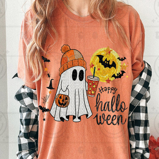 Faux Sequin Happy Halloween Graphic Tee