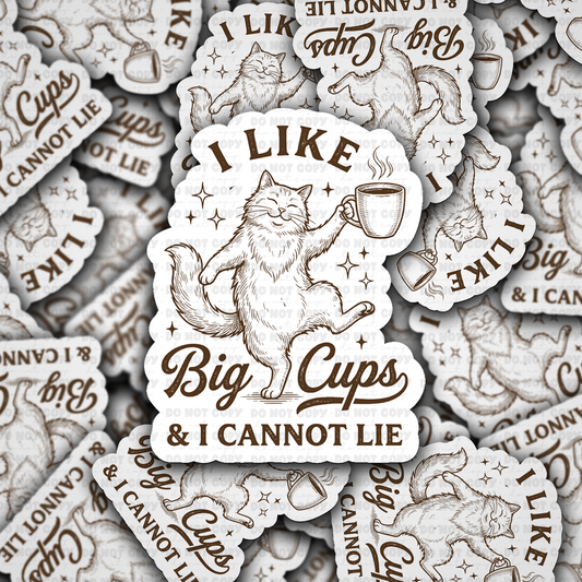I Like Big Cups & I Cannot Lie Cat Coffee Sticker