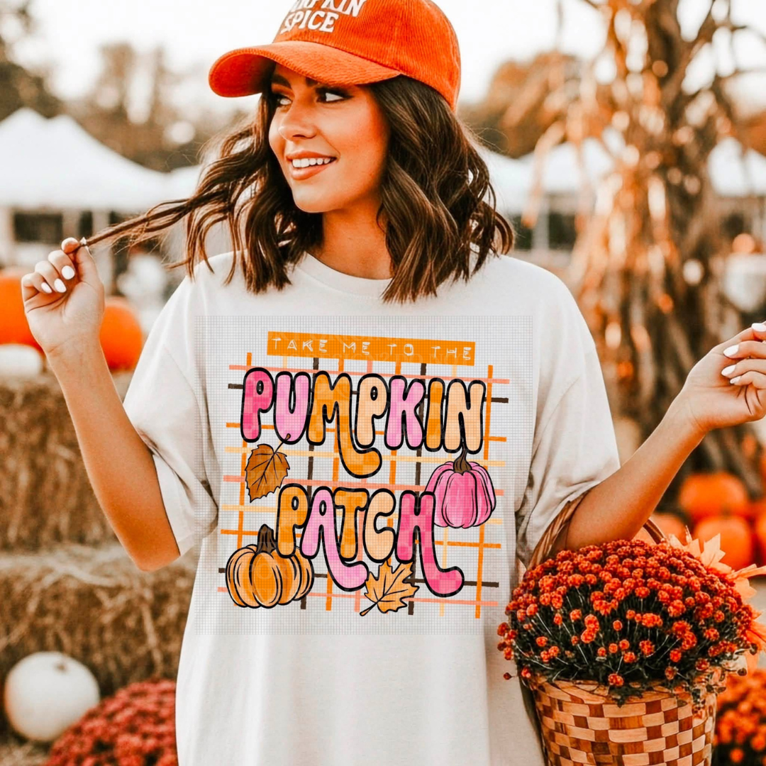Take Me To The Pumpkin Patch With Lines Graphic Tee