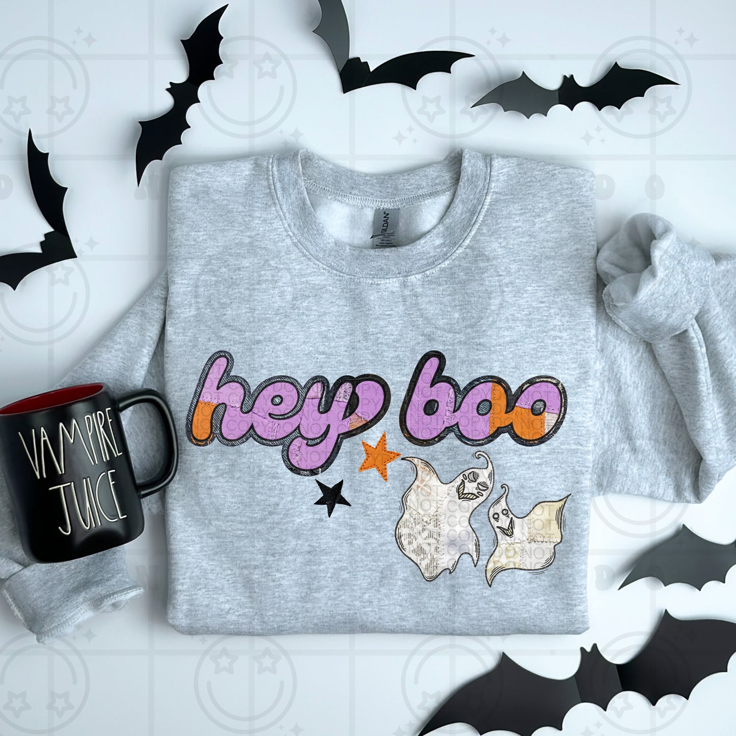 Faux Embroidery Hey Boo Ghosties Graphic Sweatshirt