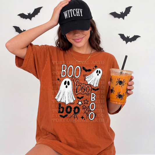 Ghosts Say Boo Black Text Graphic Tee