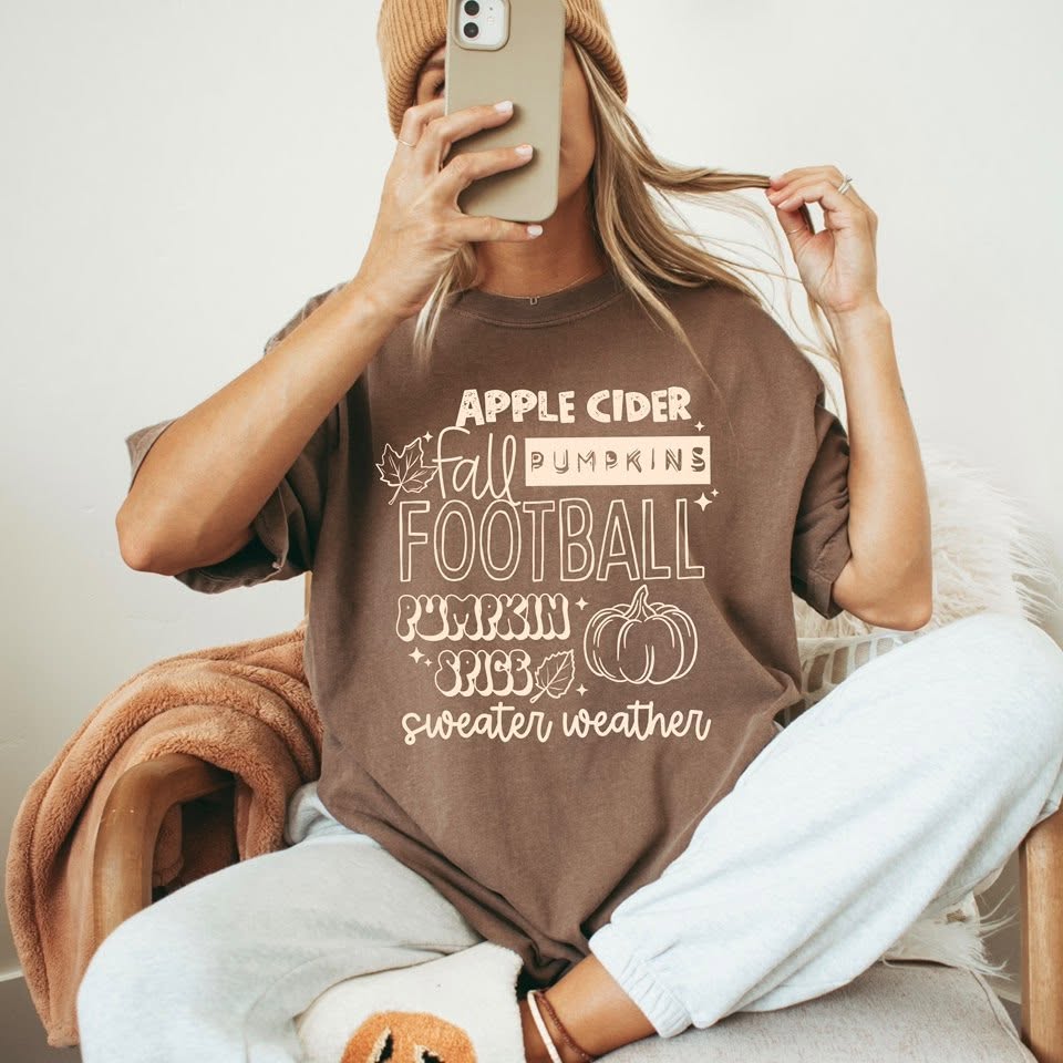 Apple Cider, Fall, Pumpkins & Football Graphic Tee 🍎🎃🏈