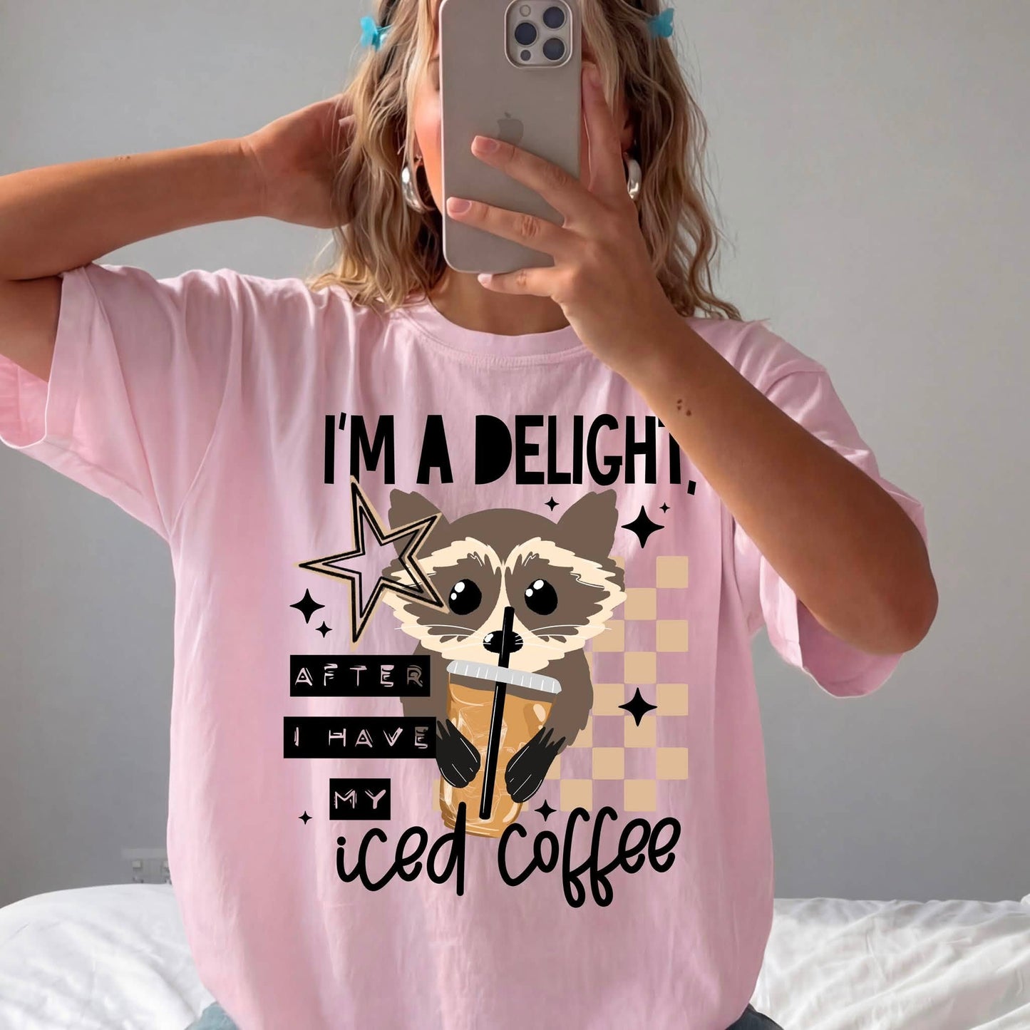 I’m a Delight, After I Have My Iced Coffee Graphic Tee ☕🦝💗