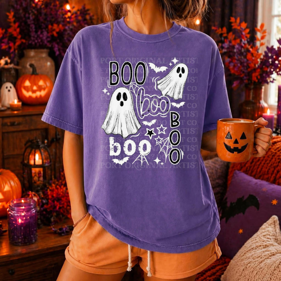 Ghosts Say Boo White Text Graphic Tee