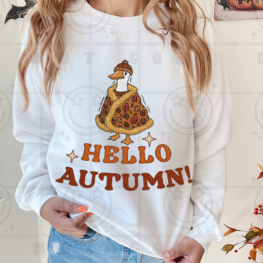 Faux Embroidery Hello Autumn Goose Graphic Sweatshirt