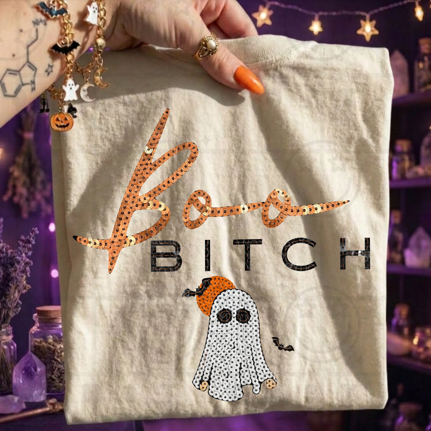 Faux Sequined Boo Bitch Graphic Tee