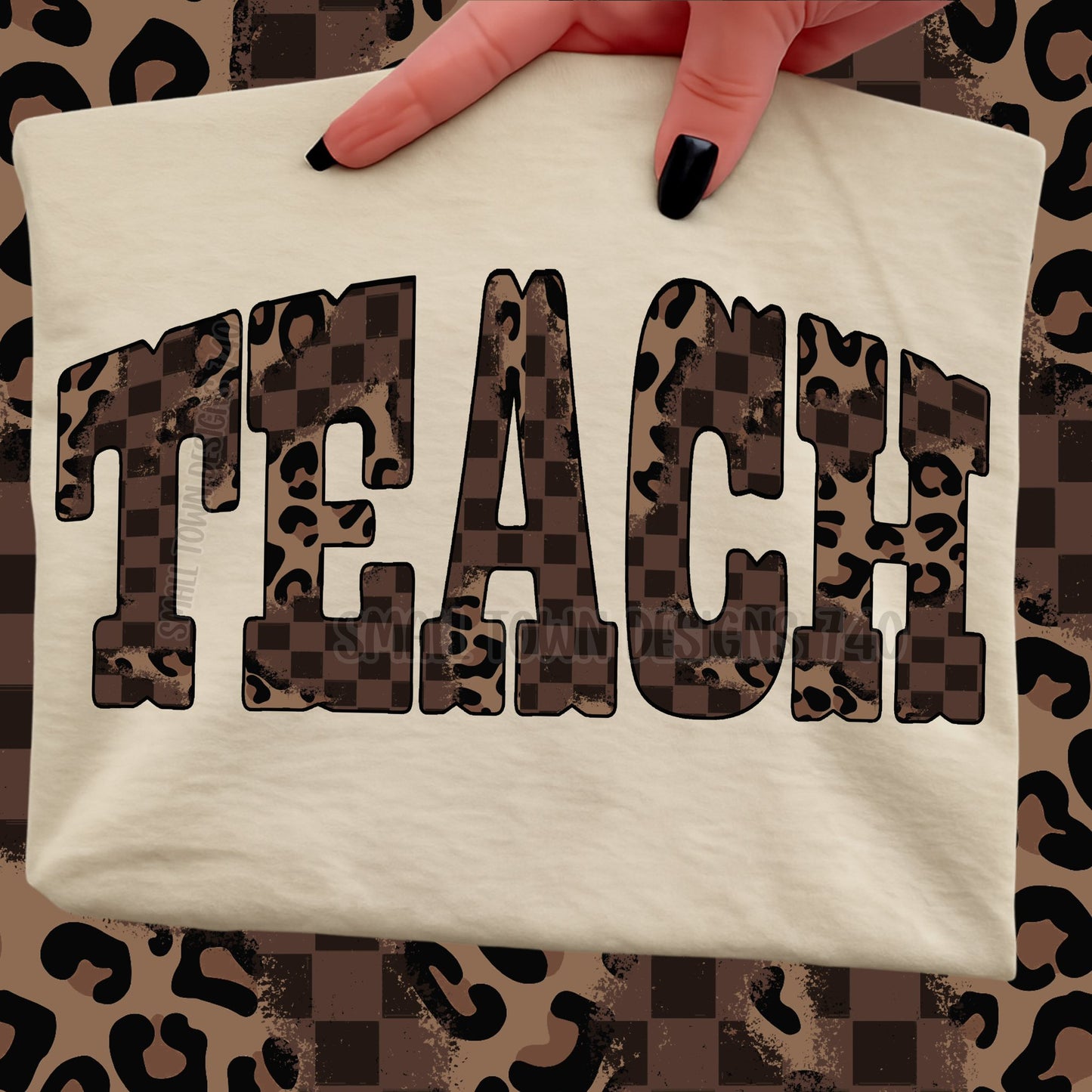 School Occupations Checkered Leopard Teacher Graphic Tee