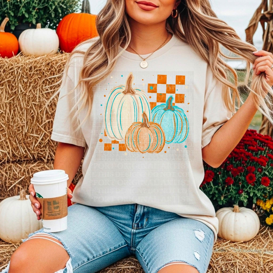Vintage Checkered Pumpkins Graphic Tee