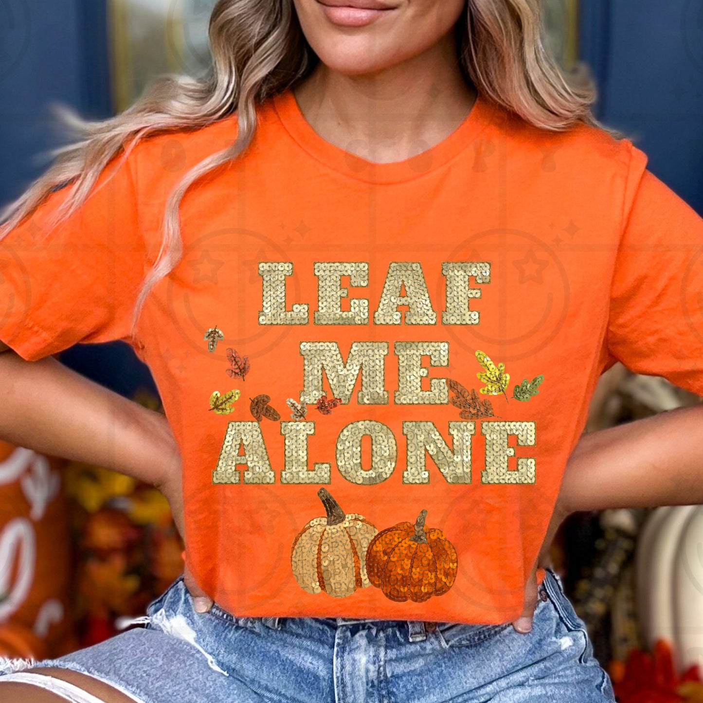 Faux Sequin Leaf Me Alone Graphic Tee
