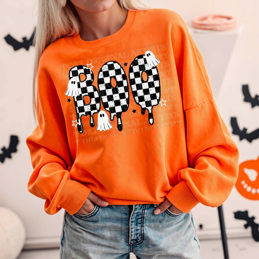 Checkered BOO Graphic Sweatshirt
