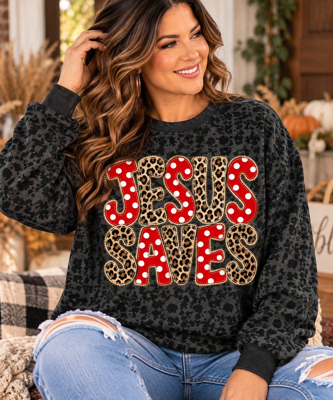 Jesus Saves Leopard Print Tee, Long Sleeve & Sweatshirt