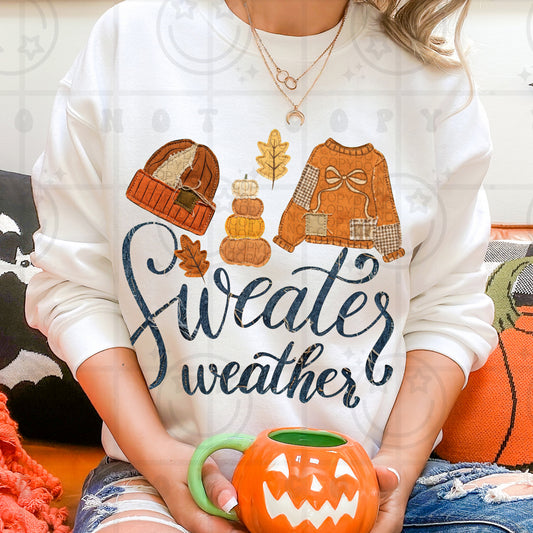 Faux Embroidery Sweater Weather Graphic Sweatshirt