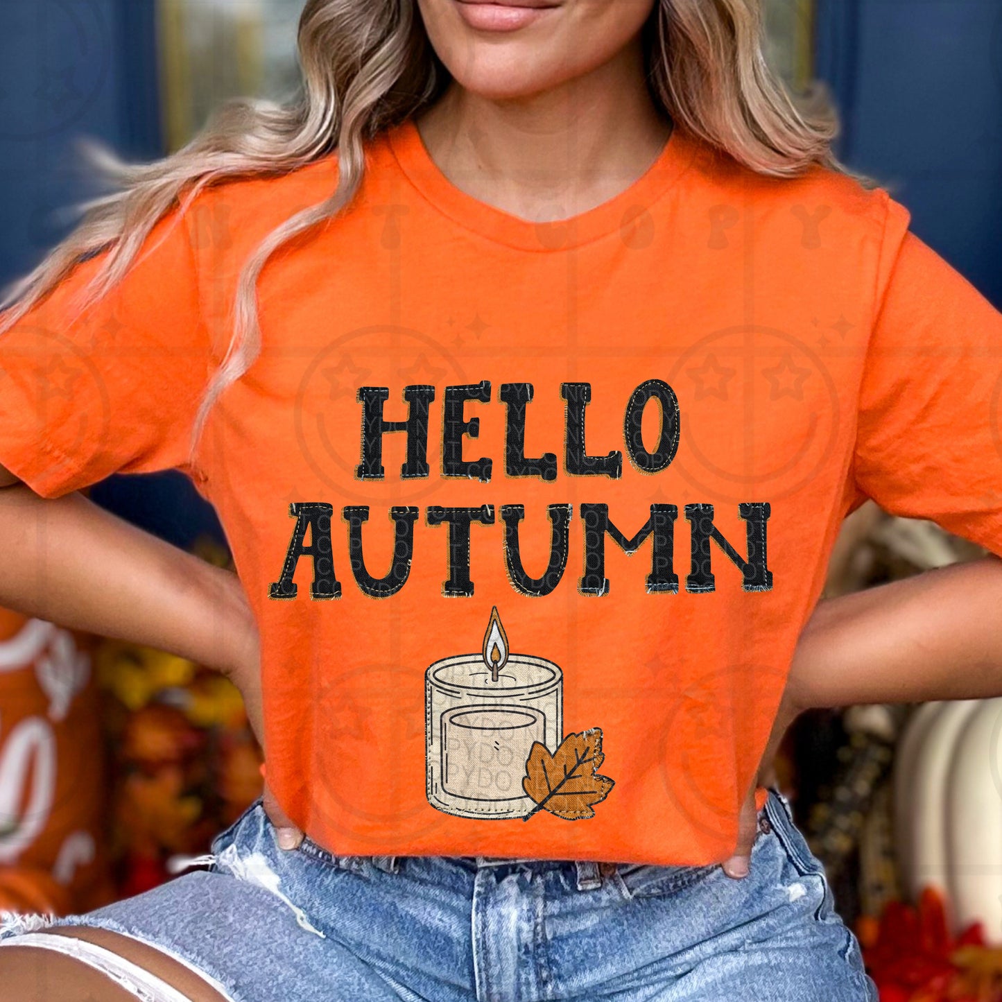 Faux Embroidery Hello Autumn Candle Graphic Tee