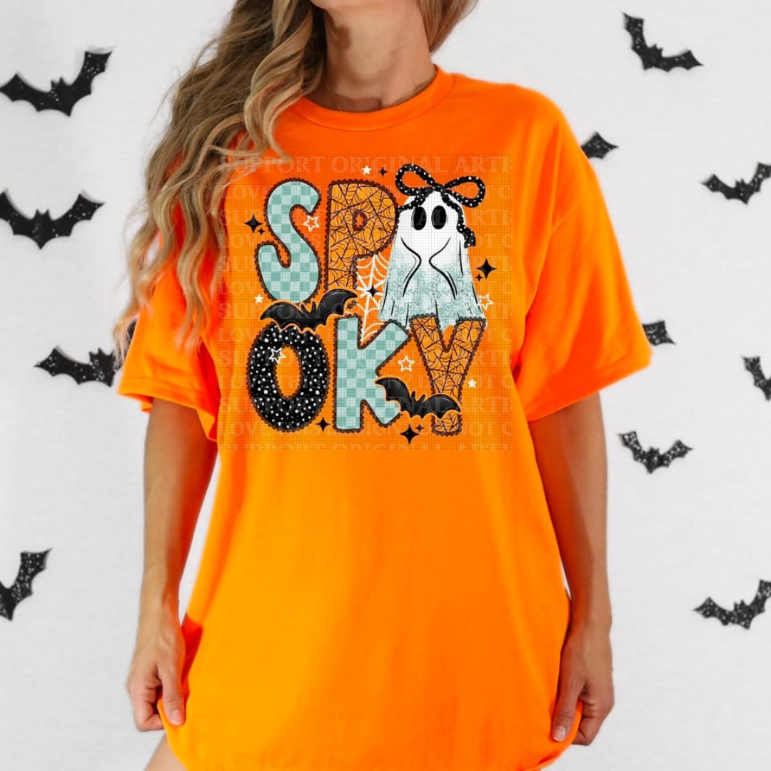 Cute Spooky Season Pattern Letters Graphic Tee