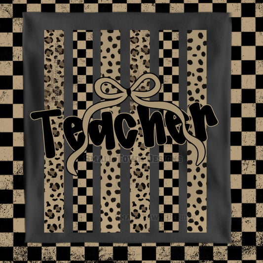 School Occupations Checkered and Bows Teacher Graphic Tee