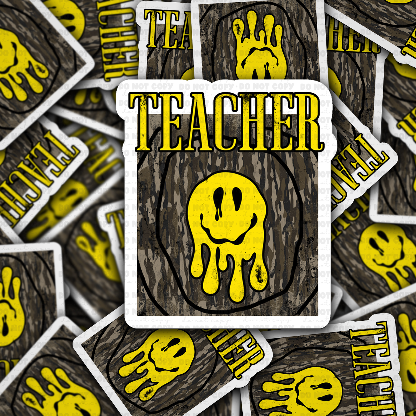 Teacher Camo Smiley Vinyl Die-Cut Sticker