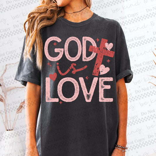 God Is Love Christian Tee – Faith Valentine Shirt with Cross Design