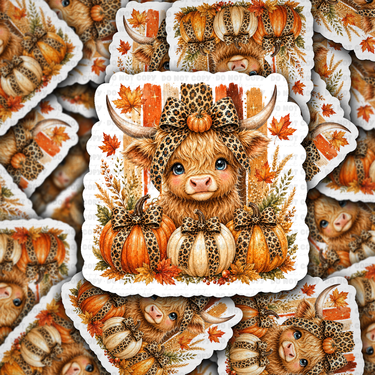 Fall Highland Cow Vinyl Die-Cut Sticker