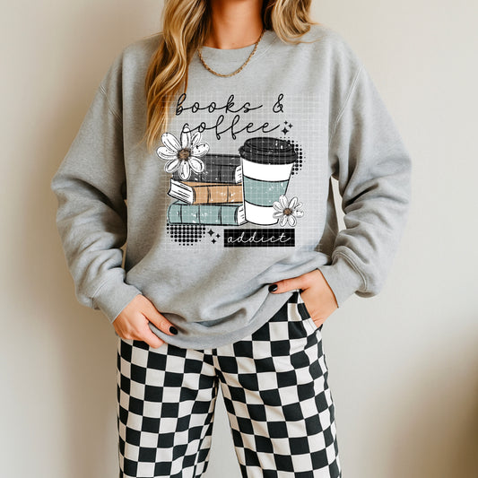 Books & Coffee Addict Cozy Graphic Sweatshirt
