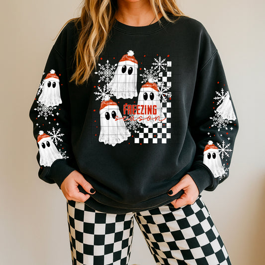 Freezing Season Ghost Christmas Sweatshirt – Cute Winter Graphic Crewneck
