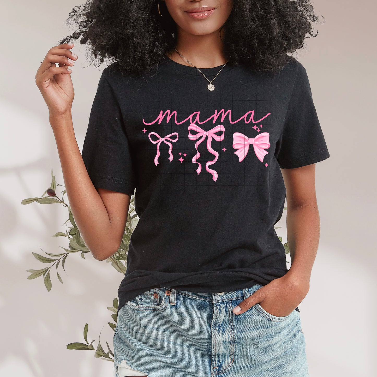 Mama Pink Bow Graphic T-Shirt – Cute Trendy Mom Tee