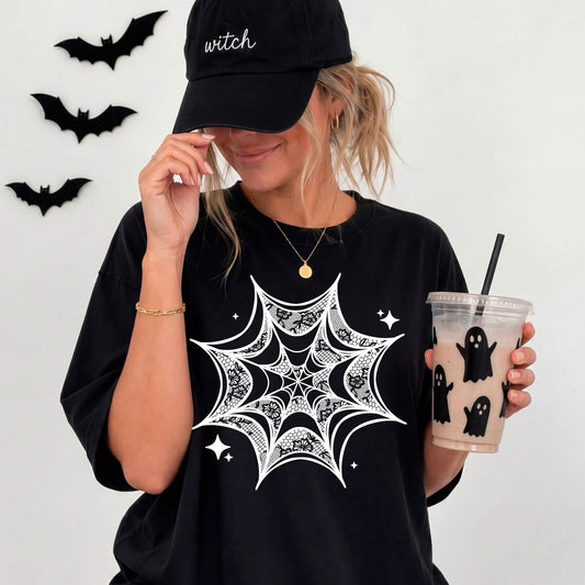 Spooky Spiderweb Halloween Graphic Tee | Black Unisex T-Shirt