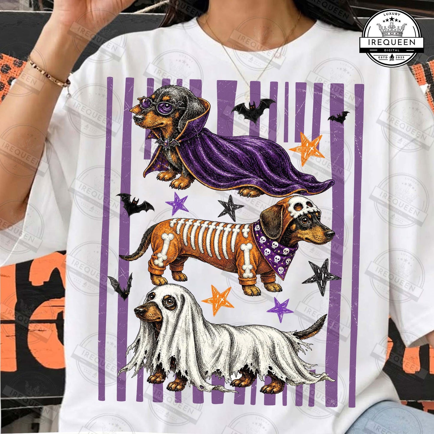 Halloween Dachshund Trio – Spooky Dog Graphic T-Shirt