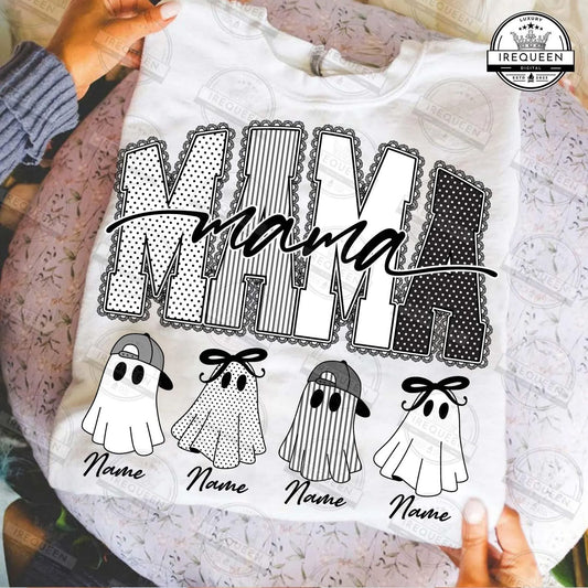 **Personalized Halloween Mama Ghost Shirt – Custom Kids Names Spooky Mama Tee or Sweatshirt** 👻🖤