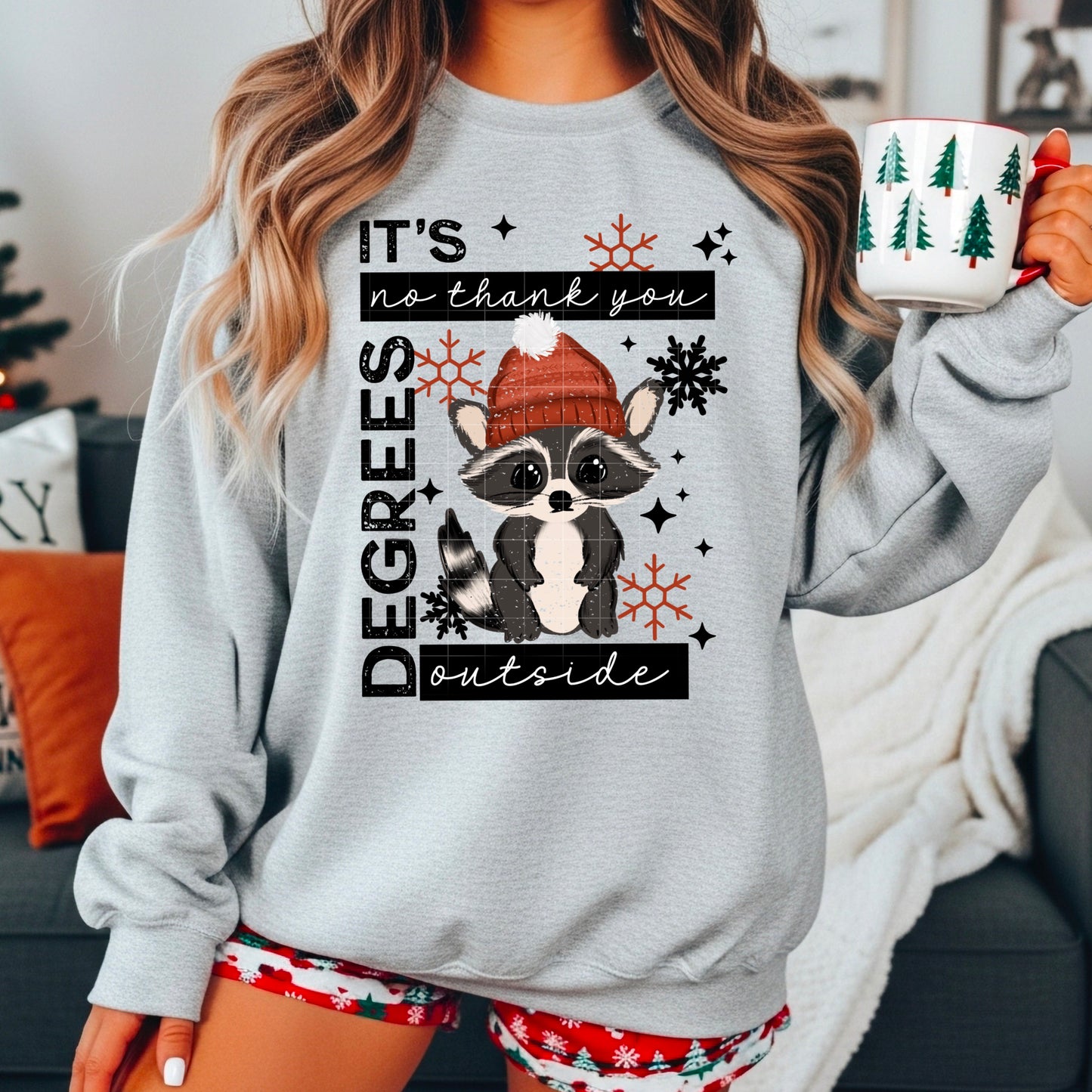 It’s Degrees Outside Raccoon Winter Sweatshirt – Funny Cozy Graphic Crewneck