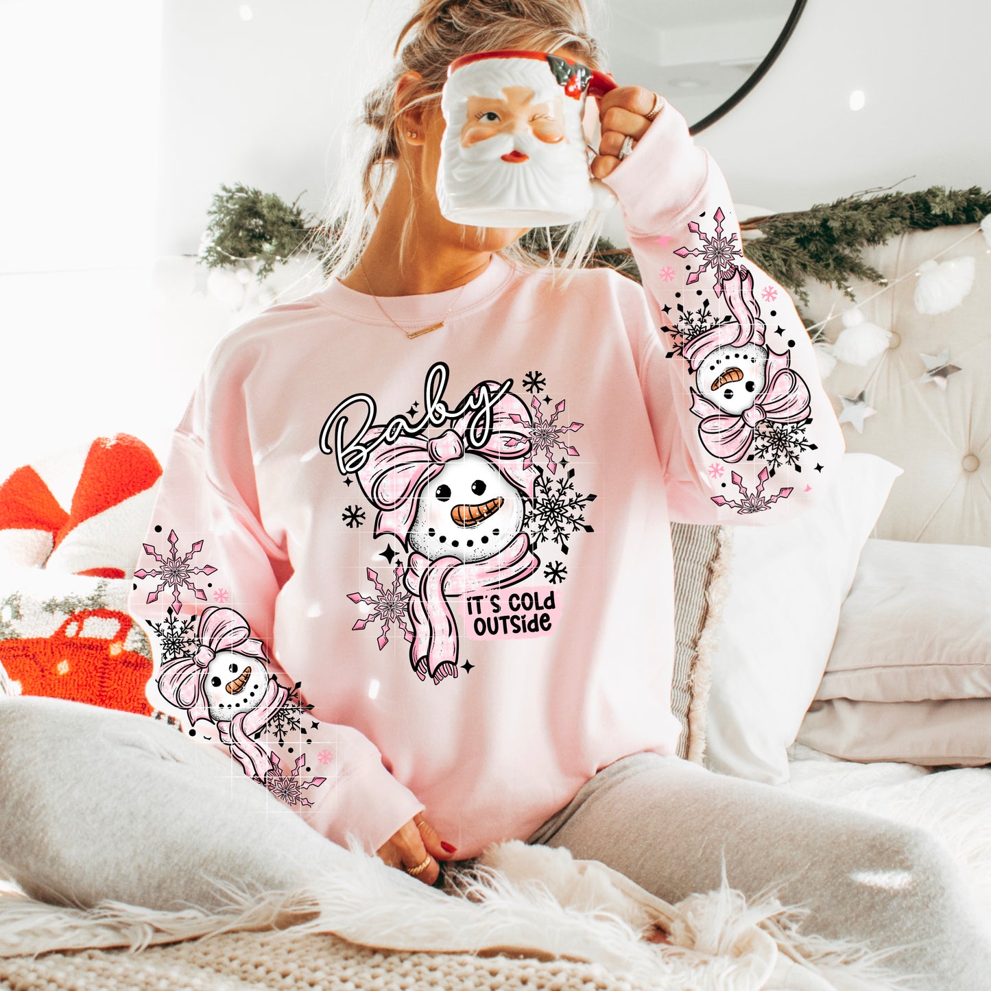 Baby It’s Cold Outside Snowman Sweatshirt – Cute Pink Winter Graphic Crewneck