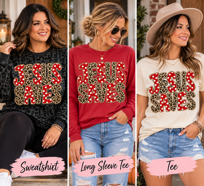 Jesus Saves Leopard Print Tee, Long Sleeve & Sweatshirt