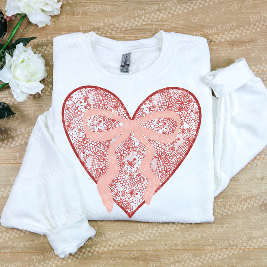 Lace Heart Bow Graphic Tee – Romantic Valentine Shirt