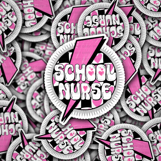 School nurse checkered vinyl die-cut sticker