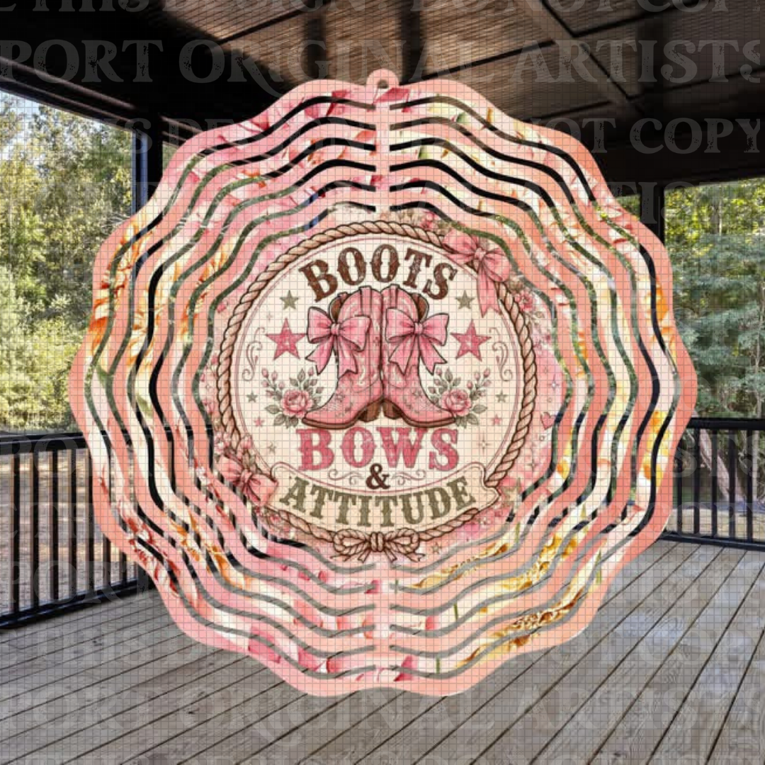 Boots Bows And Attitudes 8 Inch Sublimated Wind Spinner