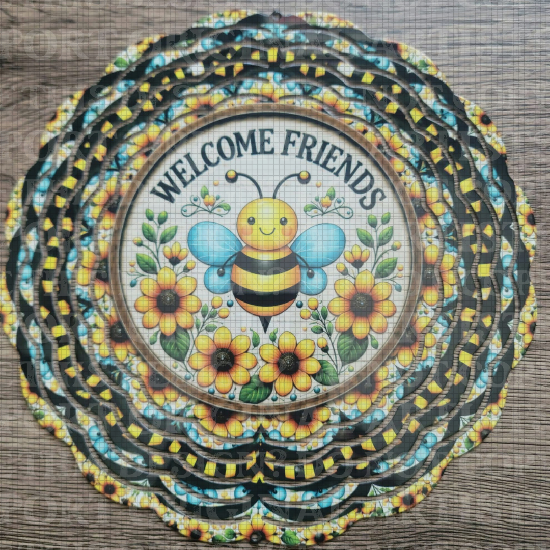 Bee Welcome Friends 8 Inch Sublimated Wind Spinner