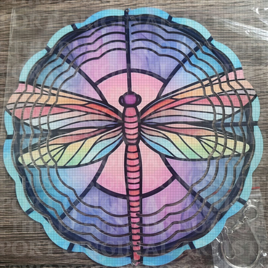 Faux Stained Glass Window Dragonfly 8 Inch Sublimated Wind Spinner