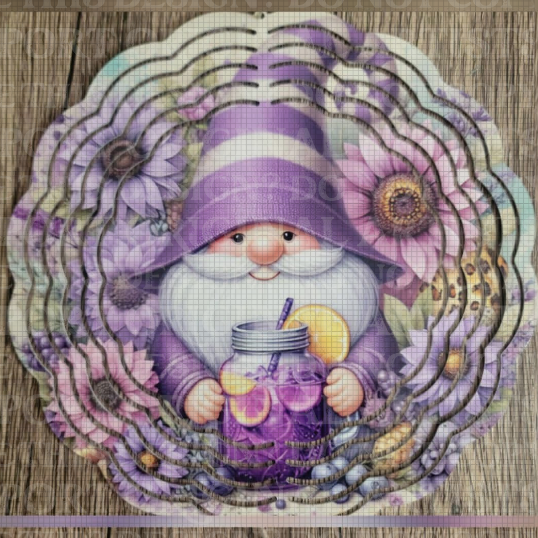 Lilac Lemonade Gnome 8 Inch Sublimated Wind Spinner