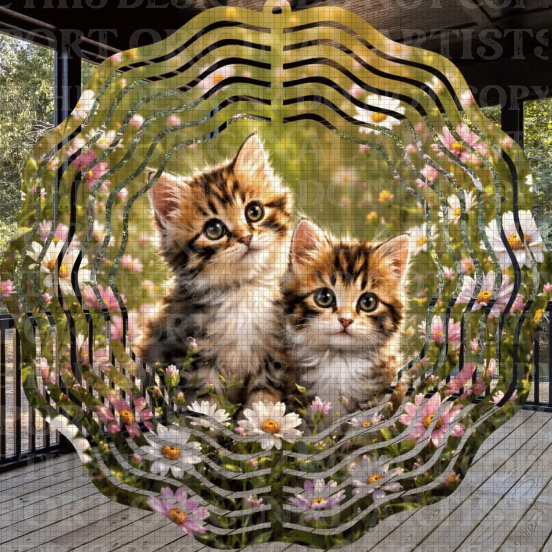 Whiskers & Wildflowers 8 Inch Sublimated Wind Spinner