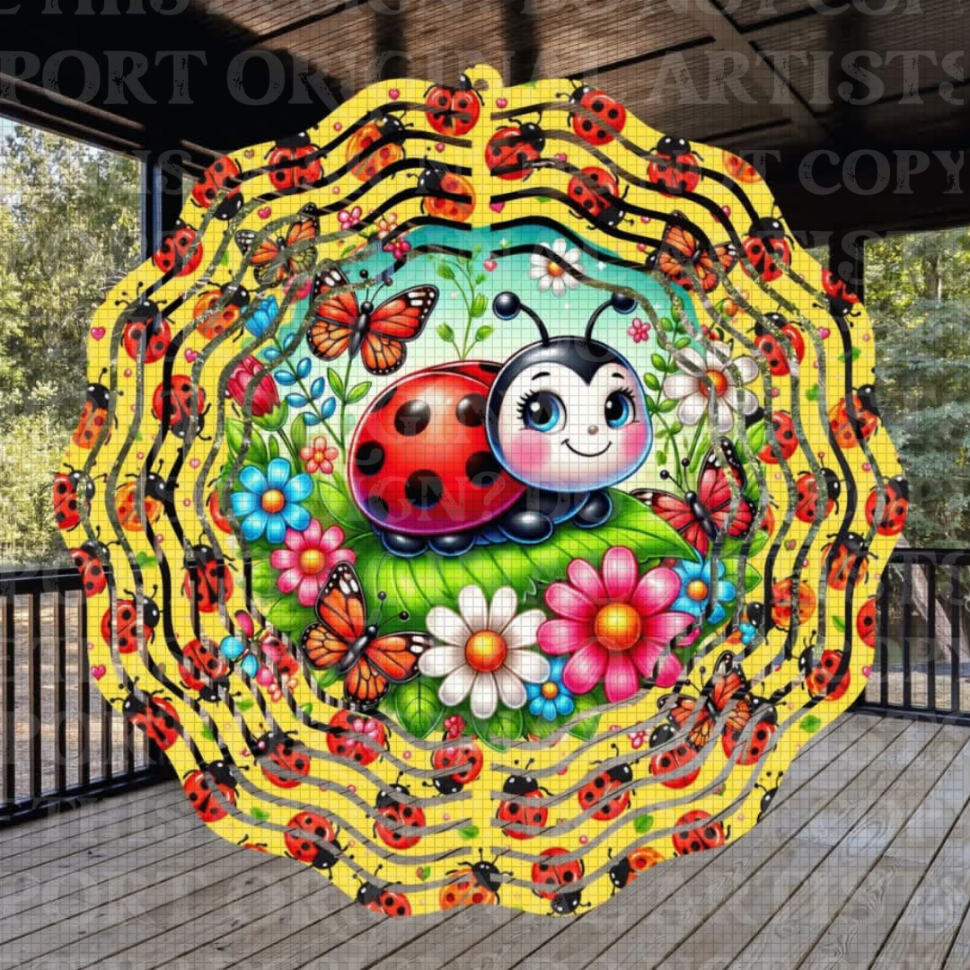 Ladybug Garden 8 Inch Sublimated Wind Spinner