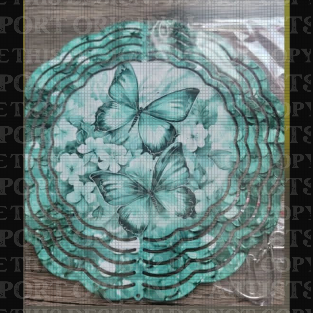 Butterflies In Bloom Green 8 Inch Sublimated Wind Spinner